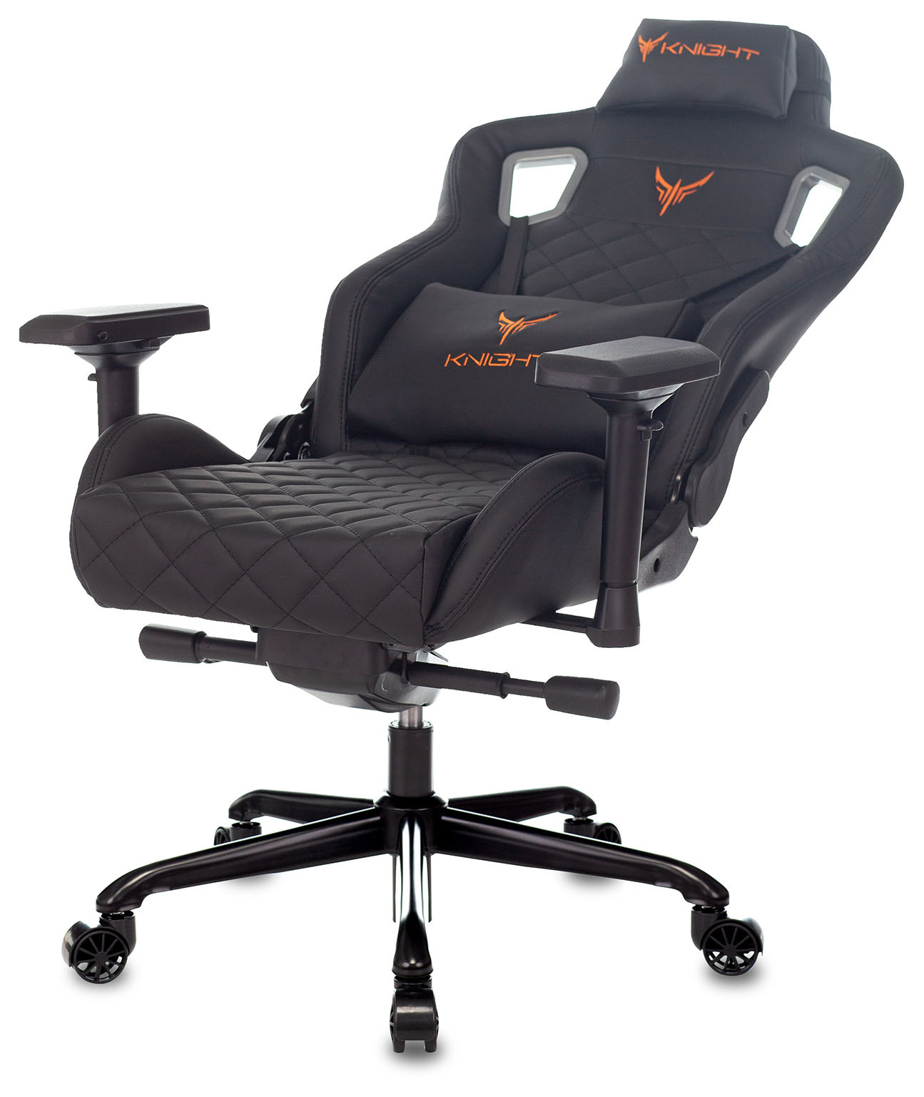Геймерское кресло Knight черный ромбик экокожа с подголов., крестовина металл
