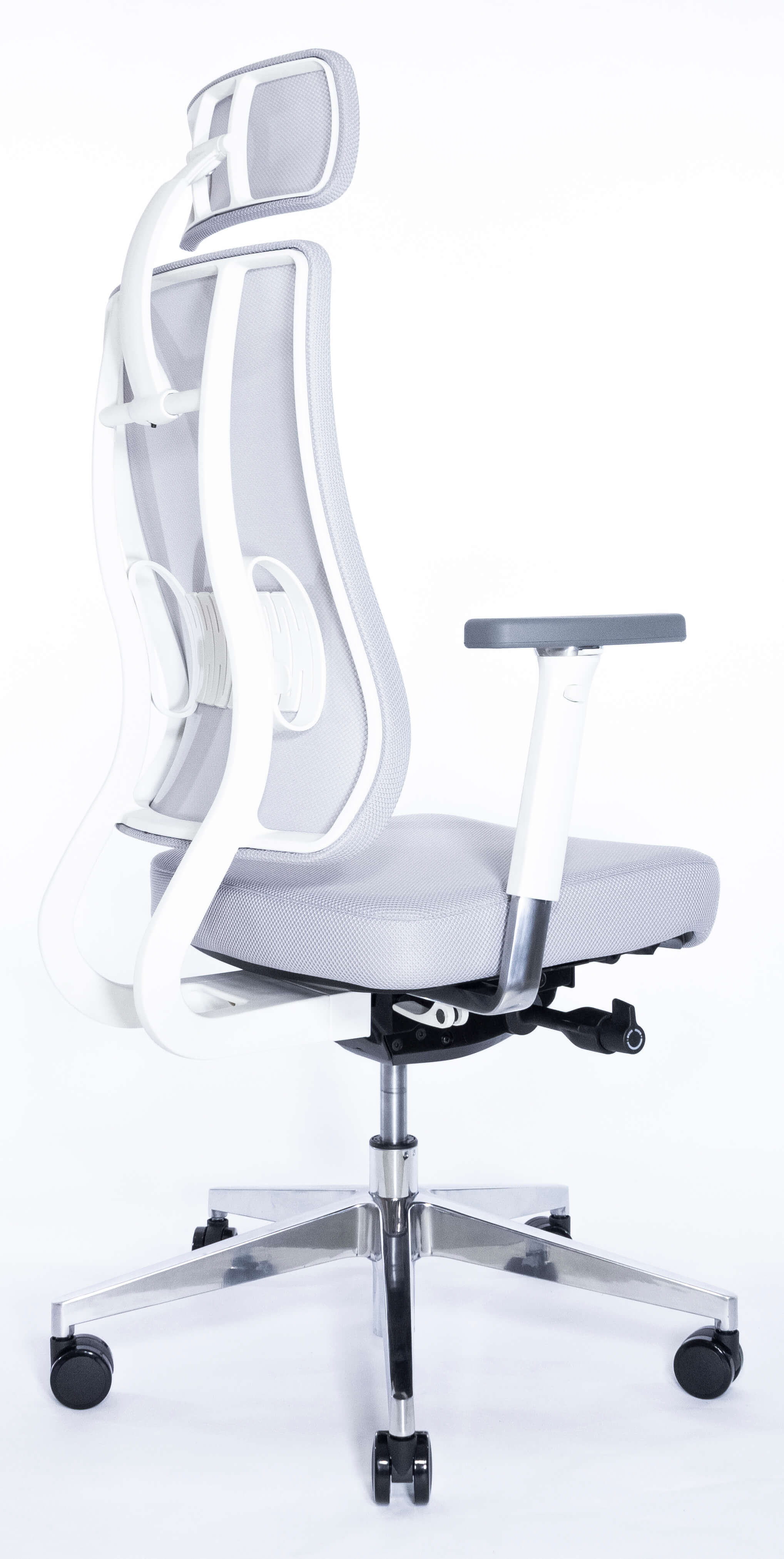 Эргономичное кресло Falto X TRANS (наклон переднего края сиденья, сетка, ткань, каркас белый, серый)