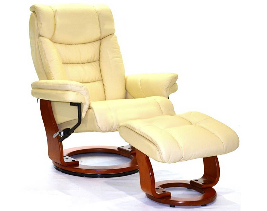 Кресло-реклайнер Relax Zuel (оттоманка, натуральная кожа, бежевый)