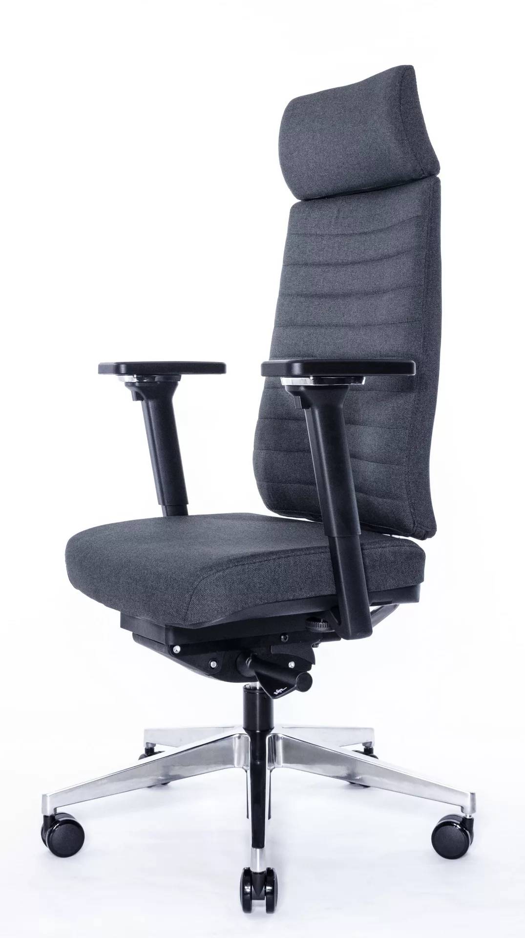 Эргономичное кресло Falto TRONA 1702-18H Medley black 60999 (черный каркас / т. серая ткань / АЛ крестовина)