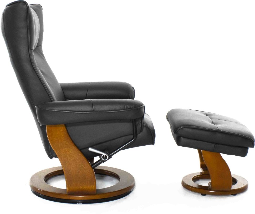 Кресло-реклайнер Relax Mauris 7604W (кожа - черн / дер - св. кор 001 Black / 026 Honey)