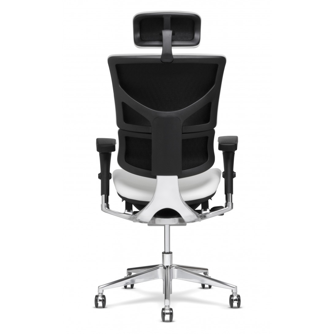 Ортопедическое кресло Falto Leather Premium SL (динамичный поясничный упор, натуральная кожа, чёрный каркас, белый)