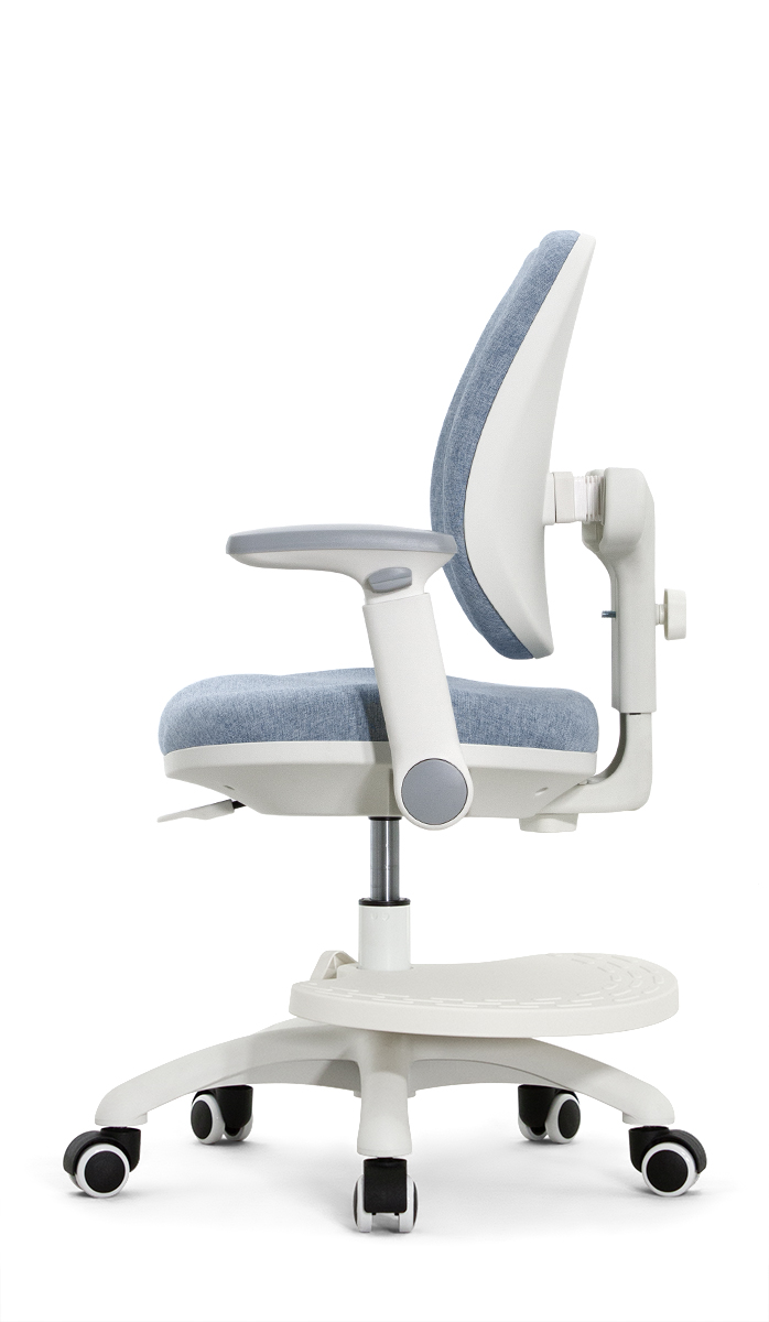 Детское эргономичное кресло Falto KIDS MAX DUO-P, ППУ латекс, спинка корсет, подножка, подлокотник 3D, обивка (голубой)