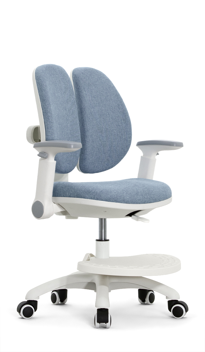 Детское эргономичное кресло Falto KIDS MAX DUO-P, ППУ латекс, спинка корсет, подножка, подлокотник 3D, обивка (голубой)