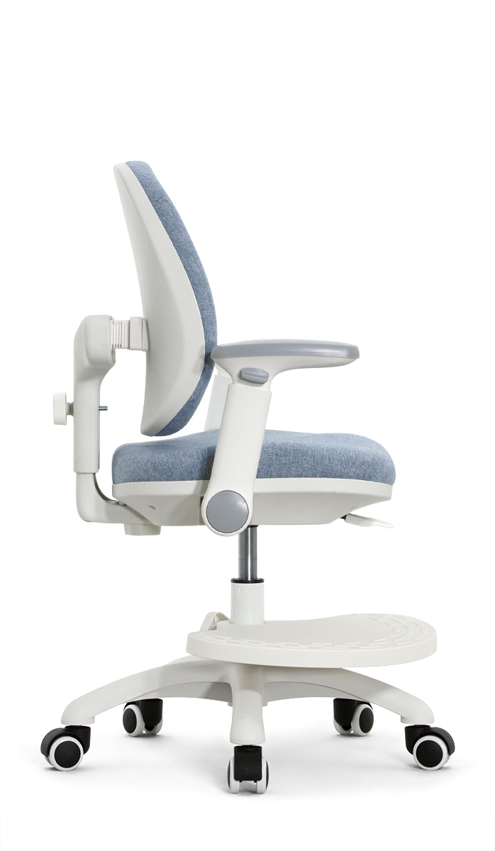 Детское эргономичное кресло Falto KIDS MAX DUO-P, ППУ латекс, спинка корсет, подножка, подлокотник 3D, обивка (голубой)