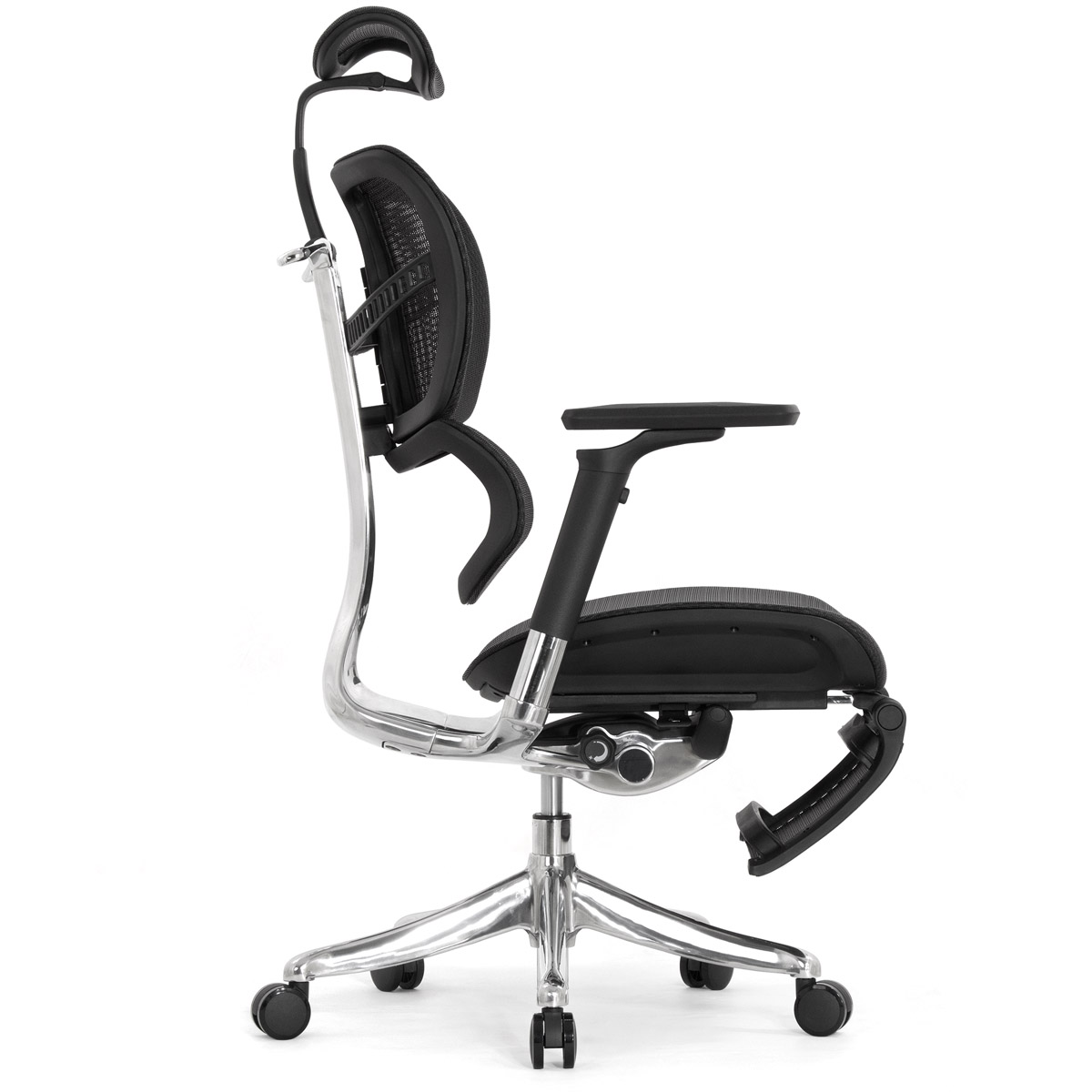 Анатомическое кресло Falto Fly 2 с подножкой (динамичный подголовник, подлокотники 6D (360), сетка, чёрный)