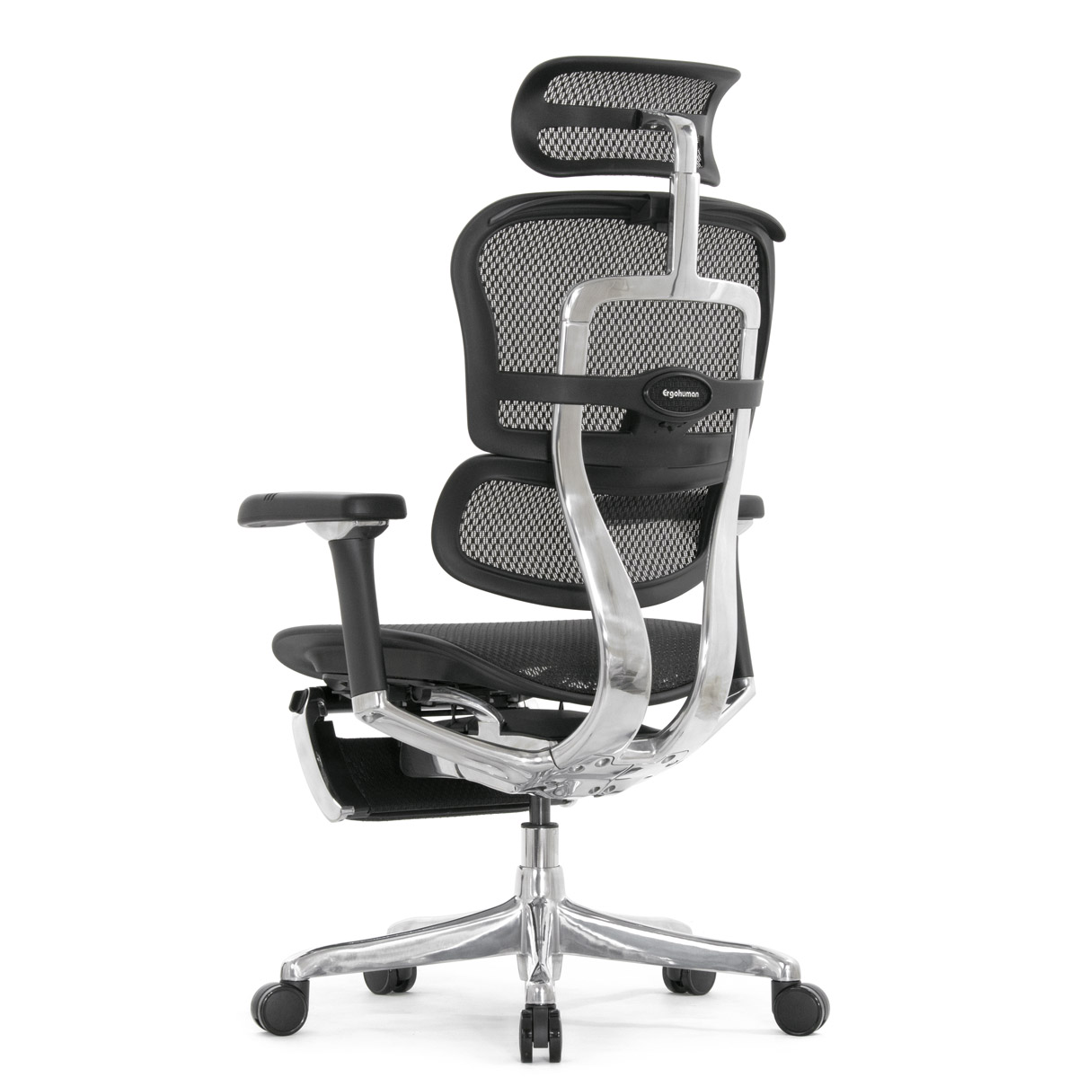 Эргономичное кресло Falto Ergohuman 2 Luxury с подножкой (SmartWork, алюминий, наклон вперёд, сетка, чёрный)
