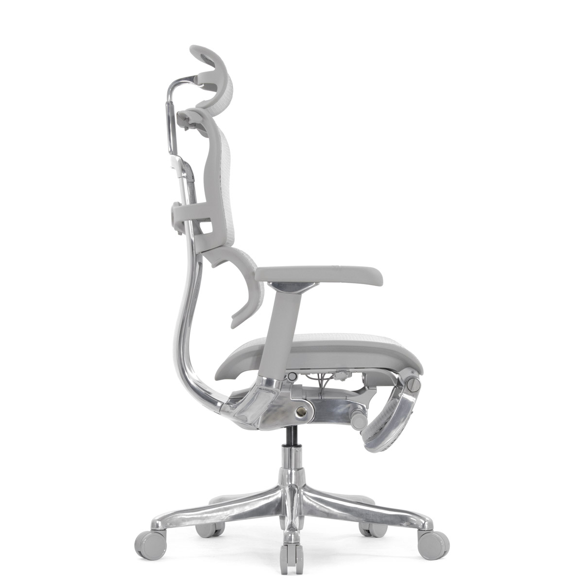 Эргономичное кресло Falto Ergohuman 2 Luxury с подножкой (SmartWork, алюминий, наклон вперёд, сетка, серый)