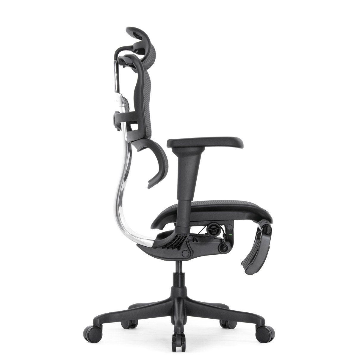 Эргономичное кресло Falto Ergohuman 2 Elite с подножкой (алюминий, наклон вперёд, сетка, чёрный)