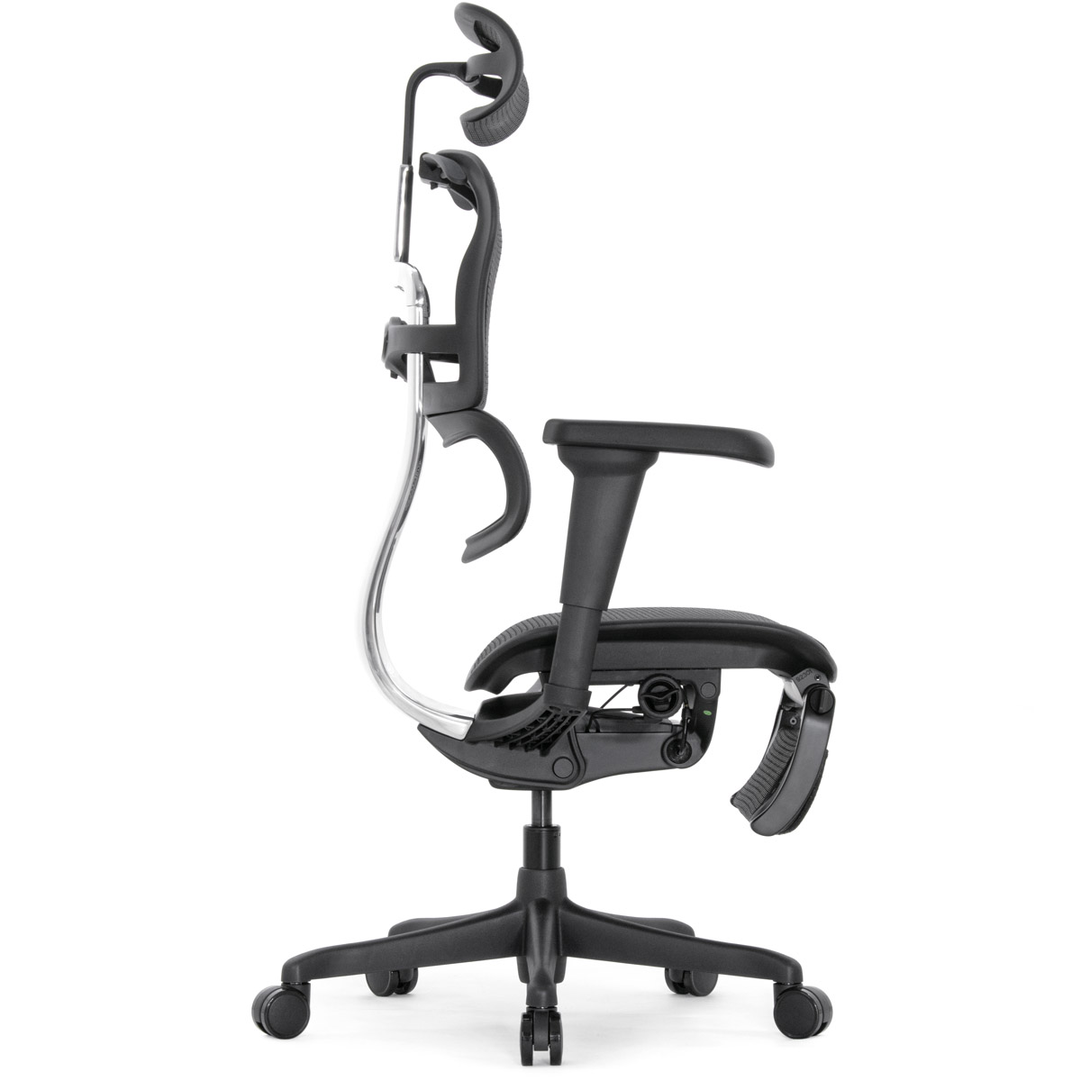 Эргономичное кресло Falto Ergohuman 2 Elite с подножкой (алюминий, наклон вперёд, сетка, чёрный)