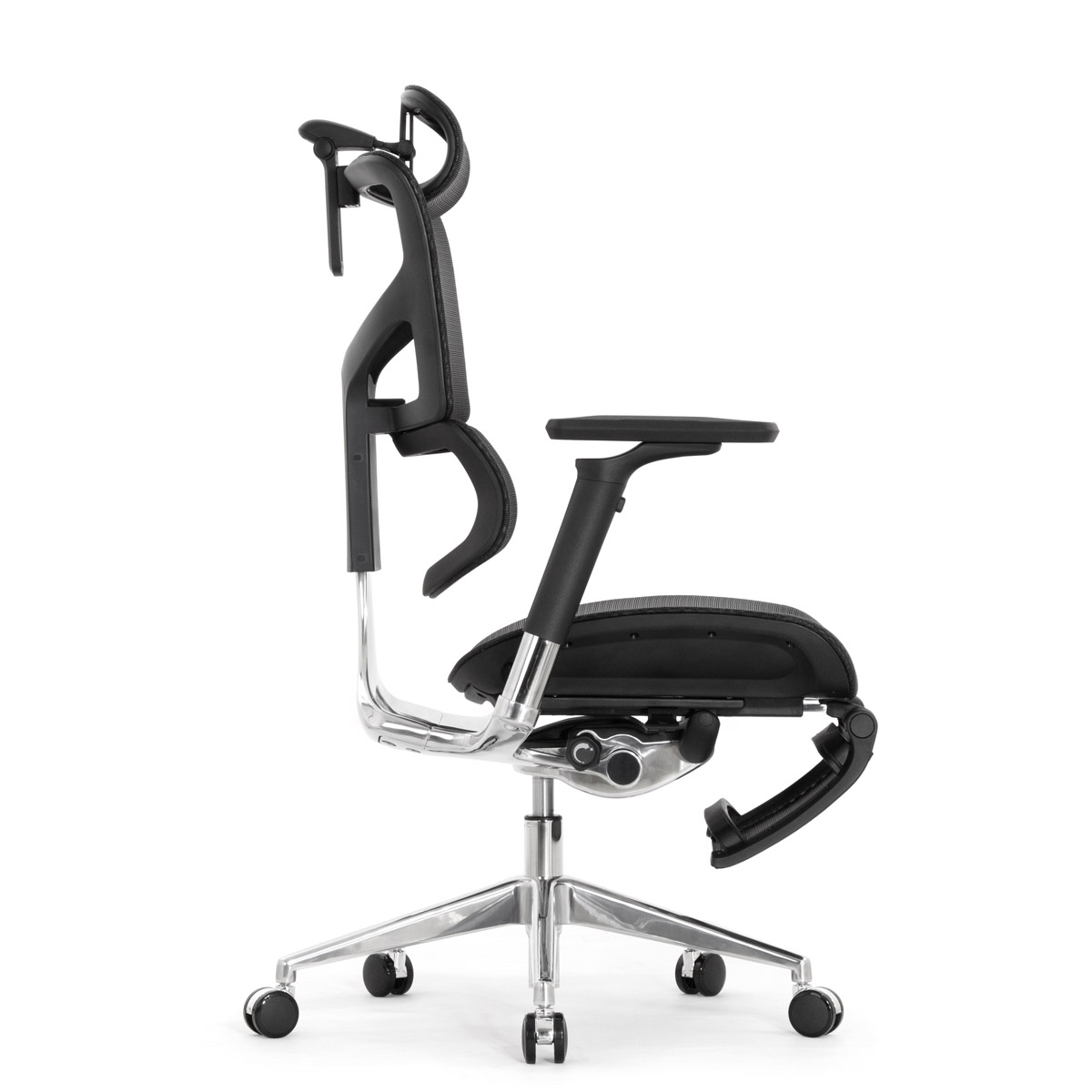 Эргономичное кресло Falto Sail 2 с подножкой (динамичный поясничный упор, подлокотники 6D (360), сетка, чёрный)