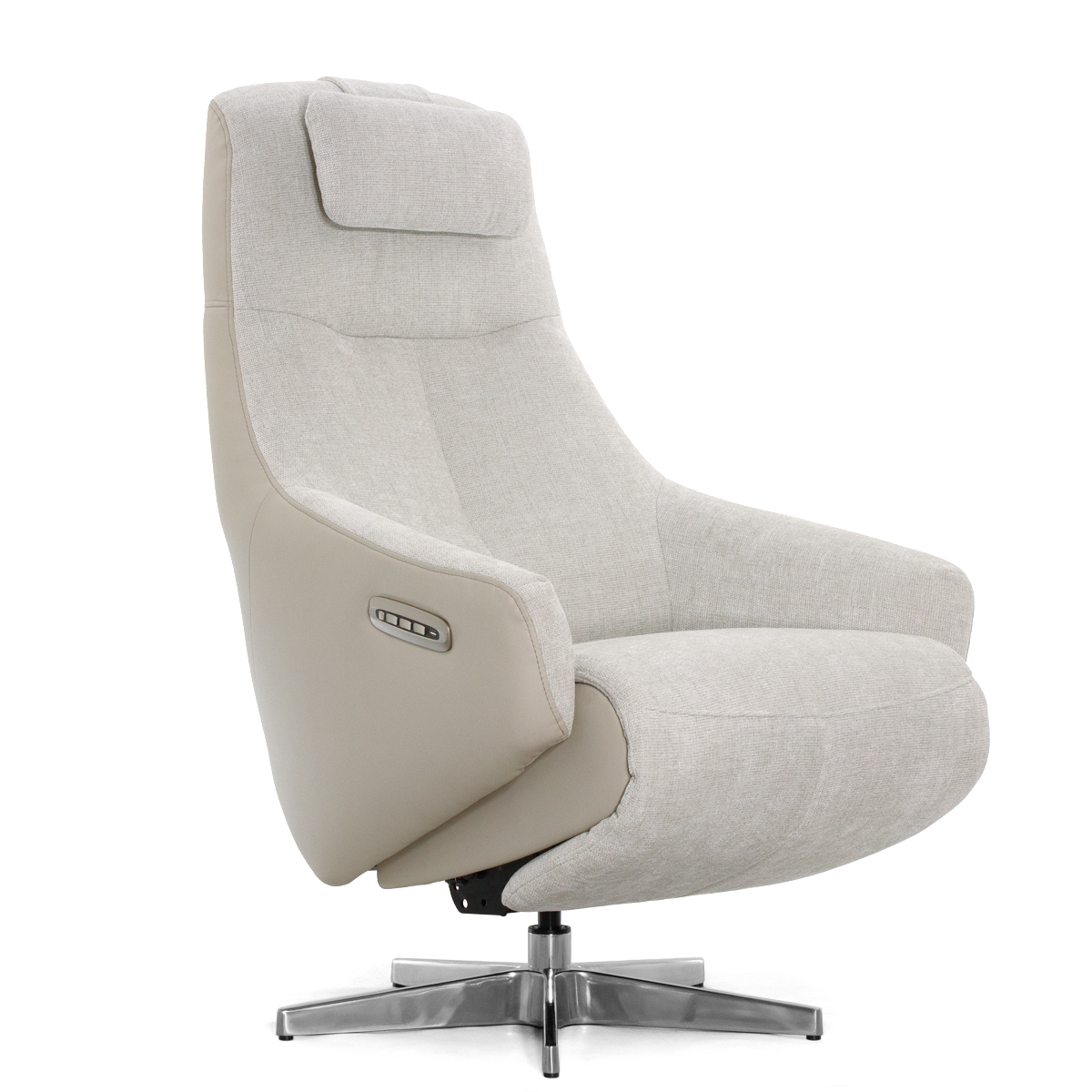 Кресло-реклайнер Falto Live (3 мотора, поясничный упор, шенилл, натуральная кожа, светлый)