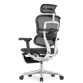 Эргономичное кресло Falto Ergohuman 2 Elite с подножкой (алюминий, наклон вперёд, сетка, чёрный)